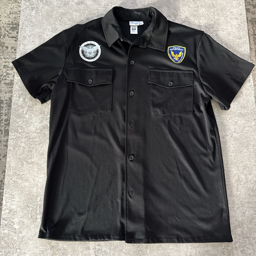 Police Black Men's HalloweenShirt with ironed on patches